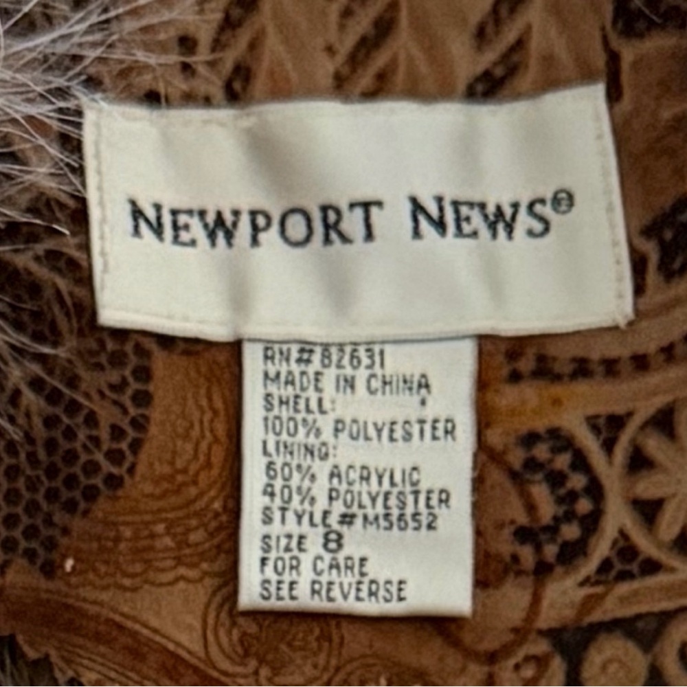 Vintage Newport News 90s Brown Paisley Penny Lane Coat Faux Fur Trim UNWORN Sz 8 - Picture 7 of 7